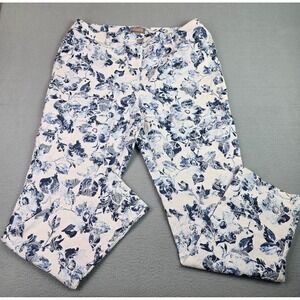 Chico's Floral Crop‎ Jeans Blue White Stretch Cropped Jeans Cottagecore Boho